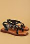 Genuine Leather Vaketa Flip Flops with Decorations Sandals Crm.305 Black - 2