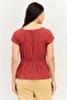 Women Scoop Neck Short Sleeve Textured Blouse, Maroon - 4