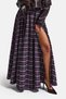 Women's Navy Plaid S6-17 Maxi Length Cotton Skirt with Slit Detail - 3