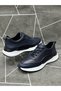 Navy Blue Genuine Leather Lace-Up Sports Shoes - 3