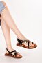 Genuine Leather Vaketa Flip Flops with Decorations Sandals Crm.305 Black - 5