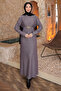 Gray Chain Belted Corded Fabric Long Dress - 2