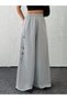 Women's Gray Wide-Leg Pants ◆   Bol Cut ◆ Printing Stone Engraving Detailed ◆ High Waist - 4