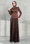 Brown Waist Stone Detailed Skirt Pleated Satin Evening Dress