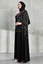 Black Evening Dress with Cape Sleeves and Stones - 4