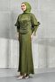 Khaki Buy Chain Detail Drapeli Janjan Evening Dresses - 4