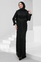 Black Waist Detailed Fish Model Guipure Lace Evening Dress
