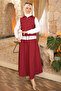 Burgundy Vest Shirt Skirt Triple Set - 4