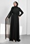 Black Floral Detailed Evening Dress Set of Belt