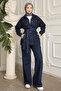 Navy Blue Stoned Denim Jacket and Trousers Set