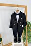 Miniğimin Cicileri Striped Double-Breasted Boys' Suit with Jacket and Bow Tie - Black - 6