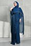 Navy Blue Pearl Cape Front B Ruched Evening Dress - 3