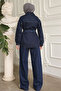 Navy Blue Stoned Denim Jacket and Trousers Set - 5