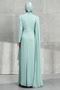 Mint Green Cape and Rose Detailed Chiffon Evening Dress - 5
