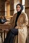معطف طويل بأزرار وحزام من فرو المنك HM2891 - 5