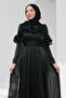 Sparkling Evening Dress with Black Collar and Ruffled Hem - 2