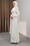 Ecru Sleeve Detail Fish Model Stone Evening Dress - 5