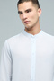 Solid Shirt with Mandarin Collar and Long Sleeves - 4
