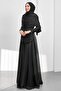 Black Draped Evening Dress with Cape - 2