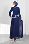 Cobalt Blue Asymmetrical Detailed Stoned Evening Dress - 5