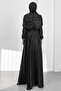 Black Draped Evening Dress with Cape - 4