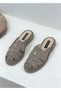 26Y-001-R40254 Haki̇ki̇ De Leather Üe Suede Gü Detailled Women's Closed Front Sabo Slippers