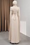 Mink Sleeve Detail Fish Model Stone Evening Dress - 5