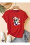 Women's Cat Flower Butterfly Printed Crew Neck Regular Fit Oversized T-Shirt