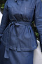 Dark Blue Waist Belted Double Pocketed Jacket Skirt Suit - 4