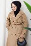 معطف طويل بأزرار وحزام من فرو المنك HM2891 - 8
