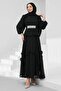 Black Pleated Chiffon Evening Dress with Stones on the Waist