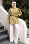 Khaki Bel Tie-Detail Tunic with Brooch Modal - 3