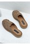 26Y-001-R40254 Haki̇ki̇ De Leather Üe Suede Gü Detailled Women's Closed Front Sabo Slippers - 5