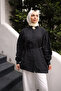 Black Bel Tie-Detail Tunic with Brooch Modal - 4
