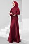 Burgundy Draped Front Balloon Sleeve Sparkling Evening Dress - 4