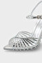 Women's Pointed Toe Stoned Open Back Ankle-Tie Daily Heeled Shoes Livis Silver - 3