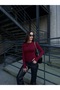 Women's Finger Detailed Crew Neck Bodysuit Burgundy - 3