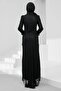 Black Waist Detailed Fish Model Guipure Lace Evening Dress - 5
