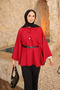 Burgundy Belt Buttoned Dabıl Poncho