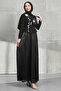Black Daisy Detailed Pleated Skirt with Stones Evening Dress - 4