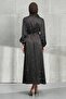 Brown Stone Belted Satin Evening Dress - 5