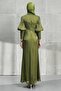 Khaki Buy Chain Detail Drapeli Janjan Evening Dresses - 5