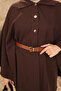 Brown Belt Buttoned Dabıl Poncho - 3
