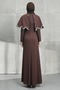 Brown Cape and Stone Fish Model Evening Dress - 5