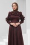 Sparkling Evening Dress with Plum Collar and Ruffled Hem - 3