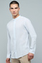 Solid Shirt with Mandarin Collar and Long Sleeves - 2