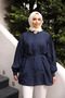 Navy Blue Tunic with Tie-Detail Brooches Modal - 4