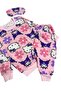 Girl's Cotton Piece Fabric Pink Color Figure Patterned Sleep Band Long Sleeve Transitional Pajama Set - 5
