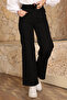 Black Waist Belted Wide-Leg Denim Trousers