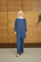 Women's Pleated Crew Neck Set Indigo Blue - 4